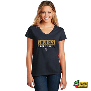 Squires Baseball Block Ladies V-Neck T-Shirt